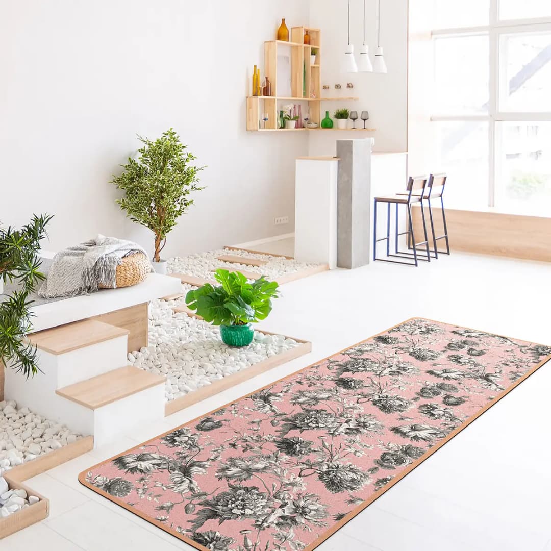 Läufer/Yogamatte Floraler Kupferstich | Pink