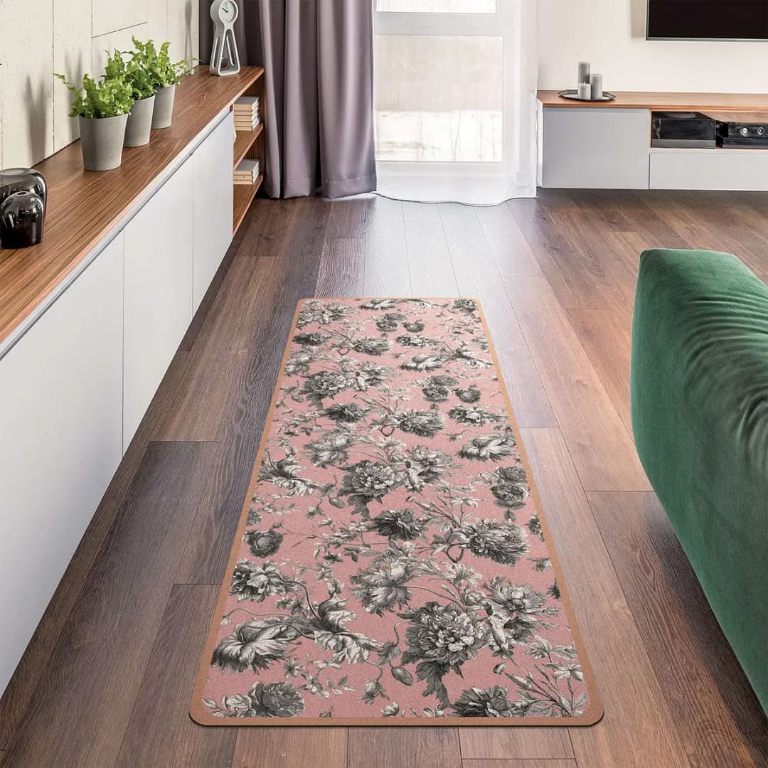 Läufer/Yogamatte Floraler Kupferstich | Pink