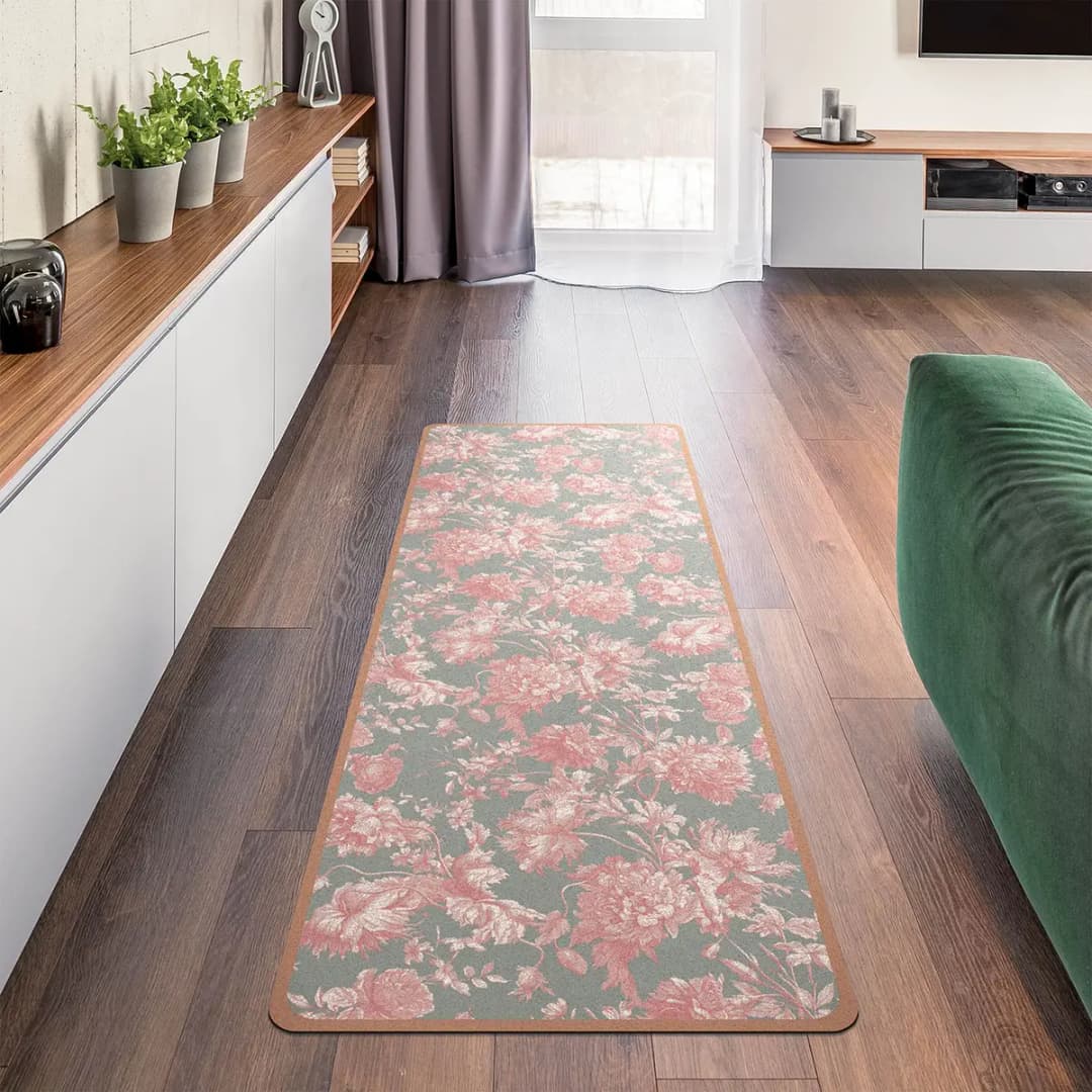 Läufer/Yogamatte Floraler Kupferstich | Grau