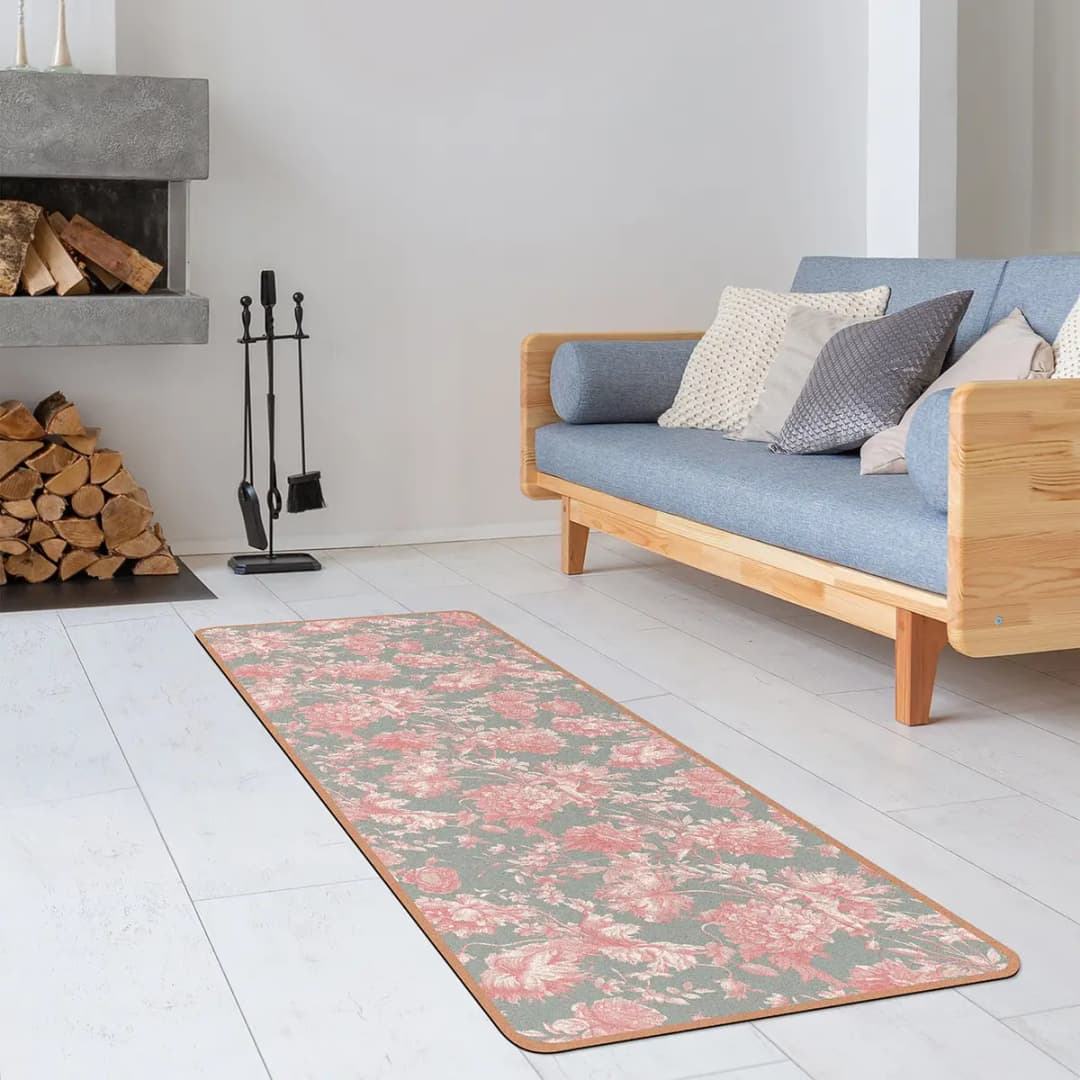 Läufer/Yogamatte Floraler Kupferstich | Grau