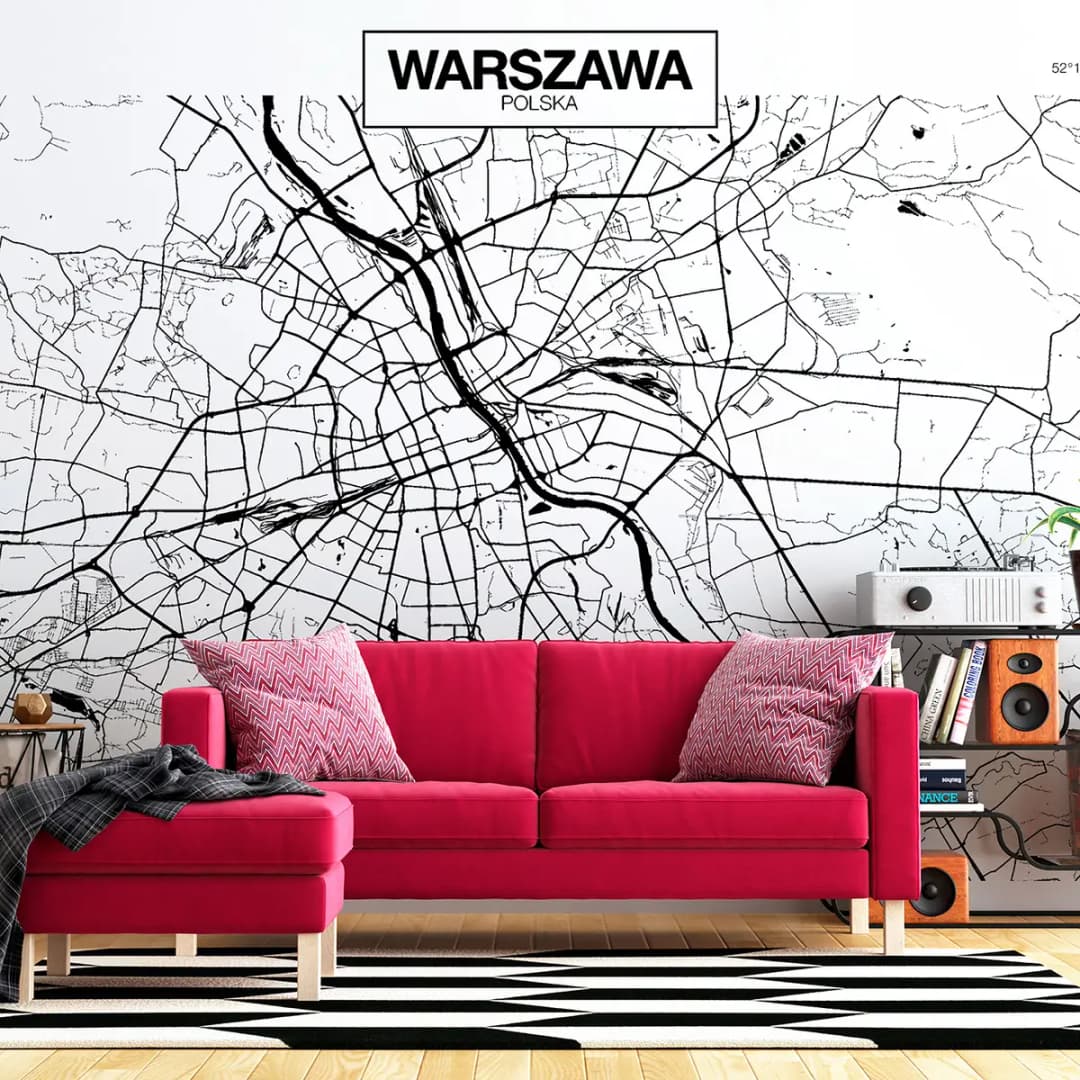 Vlies Fototapete Warsaw Map | Schwarz