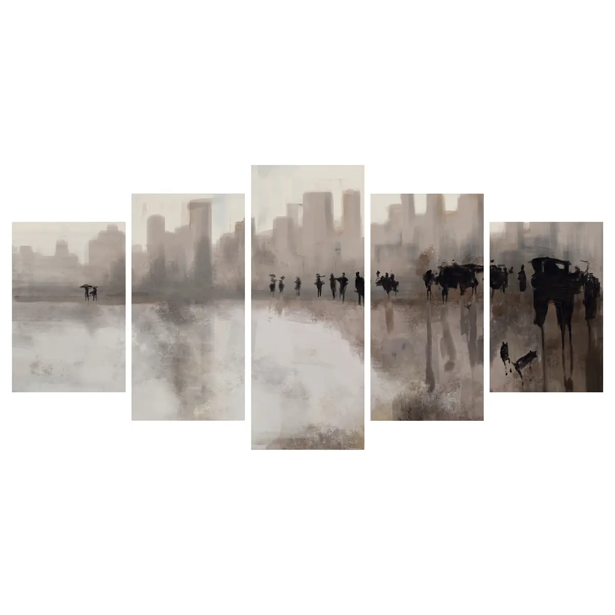 Wandbild City in the Rain 5-teilig | Grau