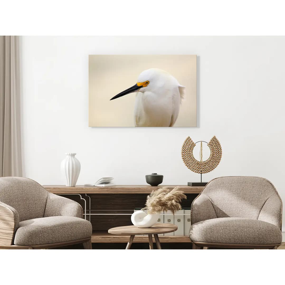 Wandbild Snowy Egret Leinen Beige | Beige