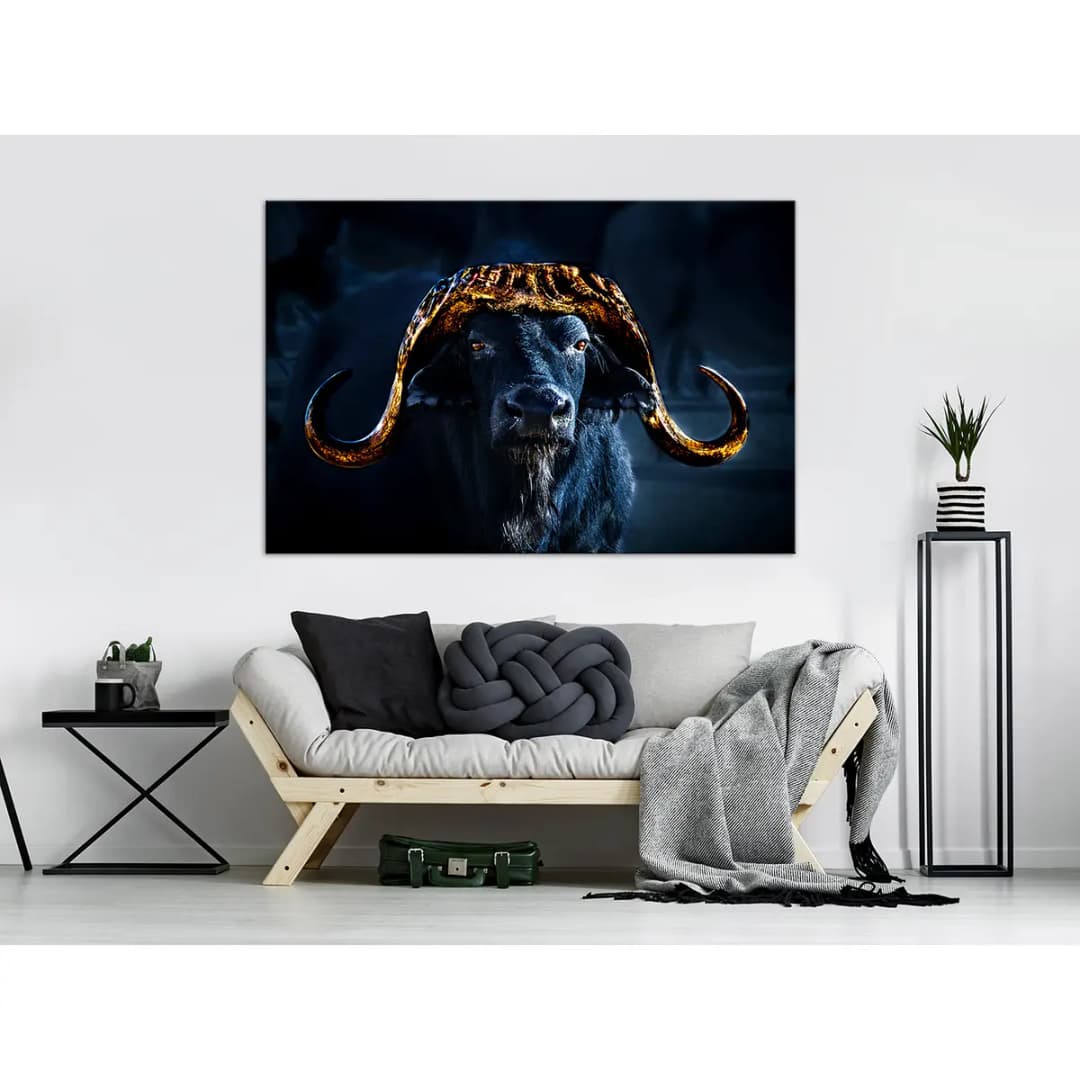 Wandbild Golden Horns Leinen Blau | Blau