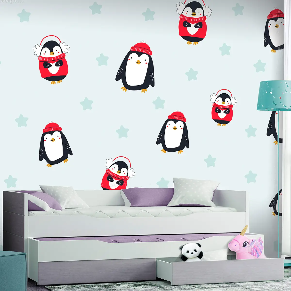 Vlies Fototapete Brawling Penguins | Blau