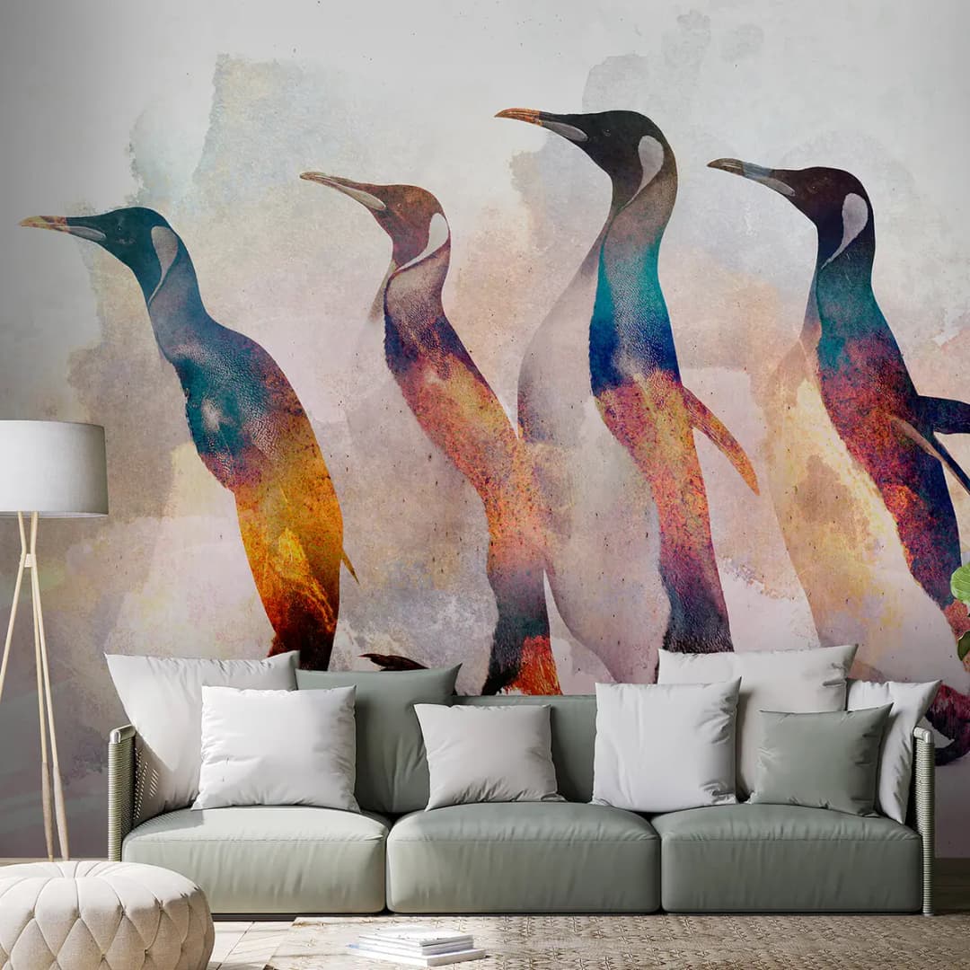 Vlies Fototapete Penguin Wandering 400cm | Mehrfarbig