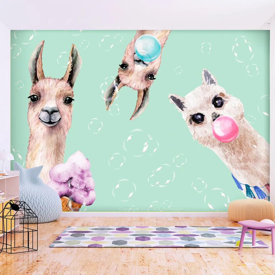 Vlies Fototapete Crazy Llamas 400cm | Mehrfarbig