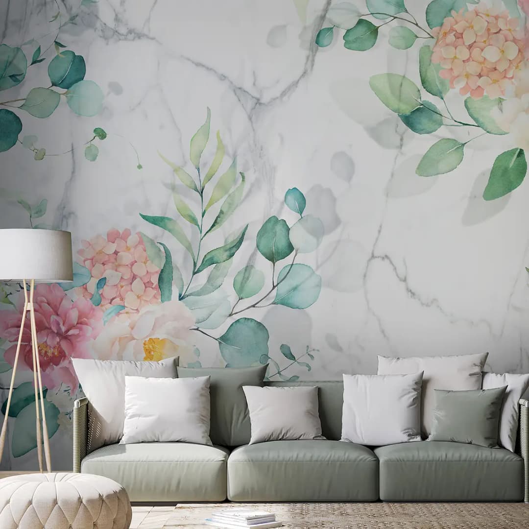 Vlies Fototapete Flowery Marble | Mehrfarbig