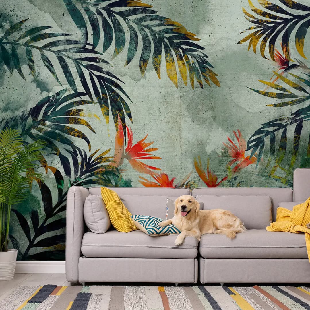 Vlies Fototapete Jungle Flowers 100cm | Mehrfarbig
