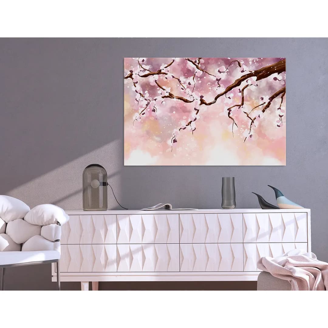 Wandbild Cherry Blossoms Leinen Pink 60 x 40cm | Pink