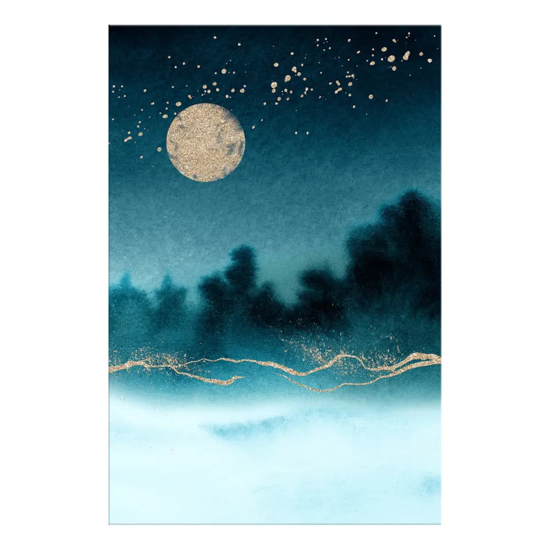 Wandbild Hazy Moon Leinen Blau | Blau