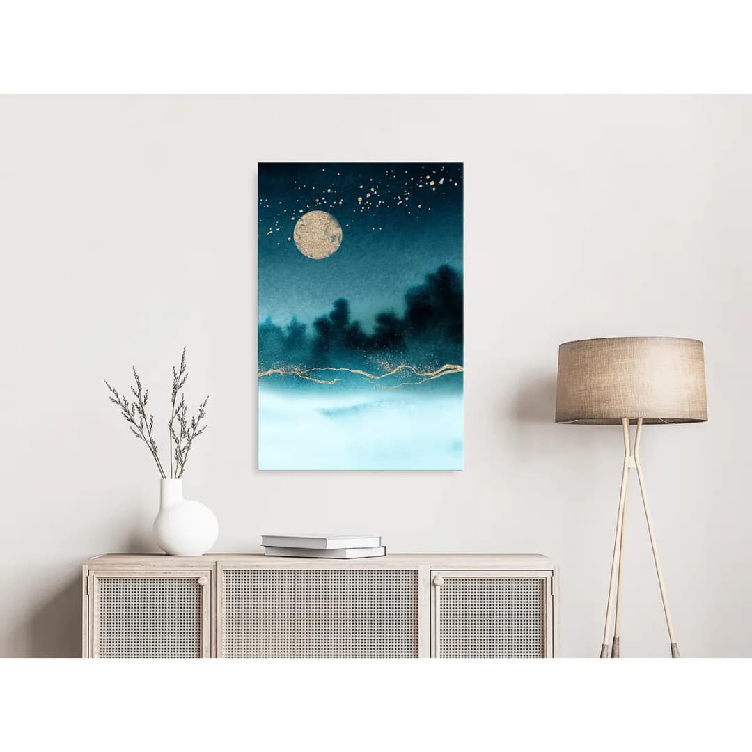 Wandbild Hazy Moon Leinen Blau | Blau