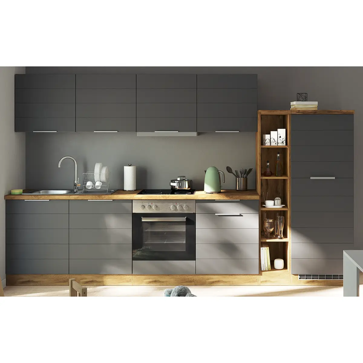 Küchenzeile Florenz I 330cm Grau/Matt Grau | Grau