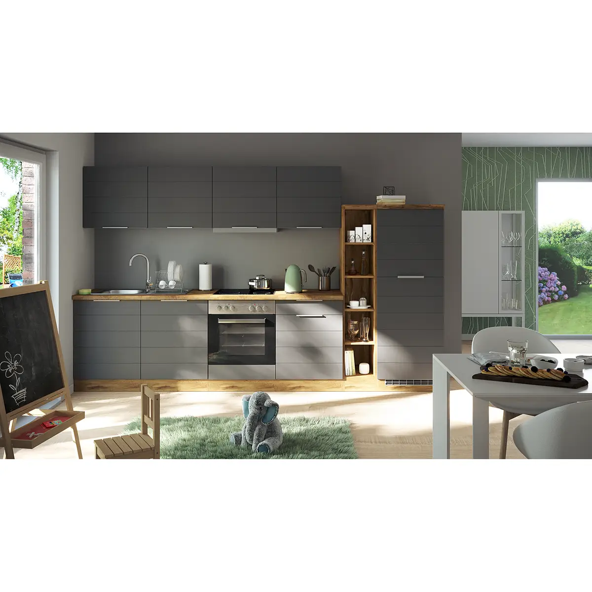 Küchenzeile Florenz I 330cm Grau/Matt Grau | Grau