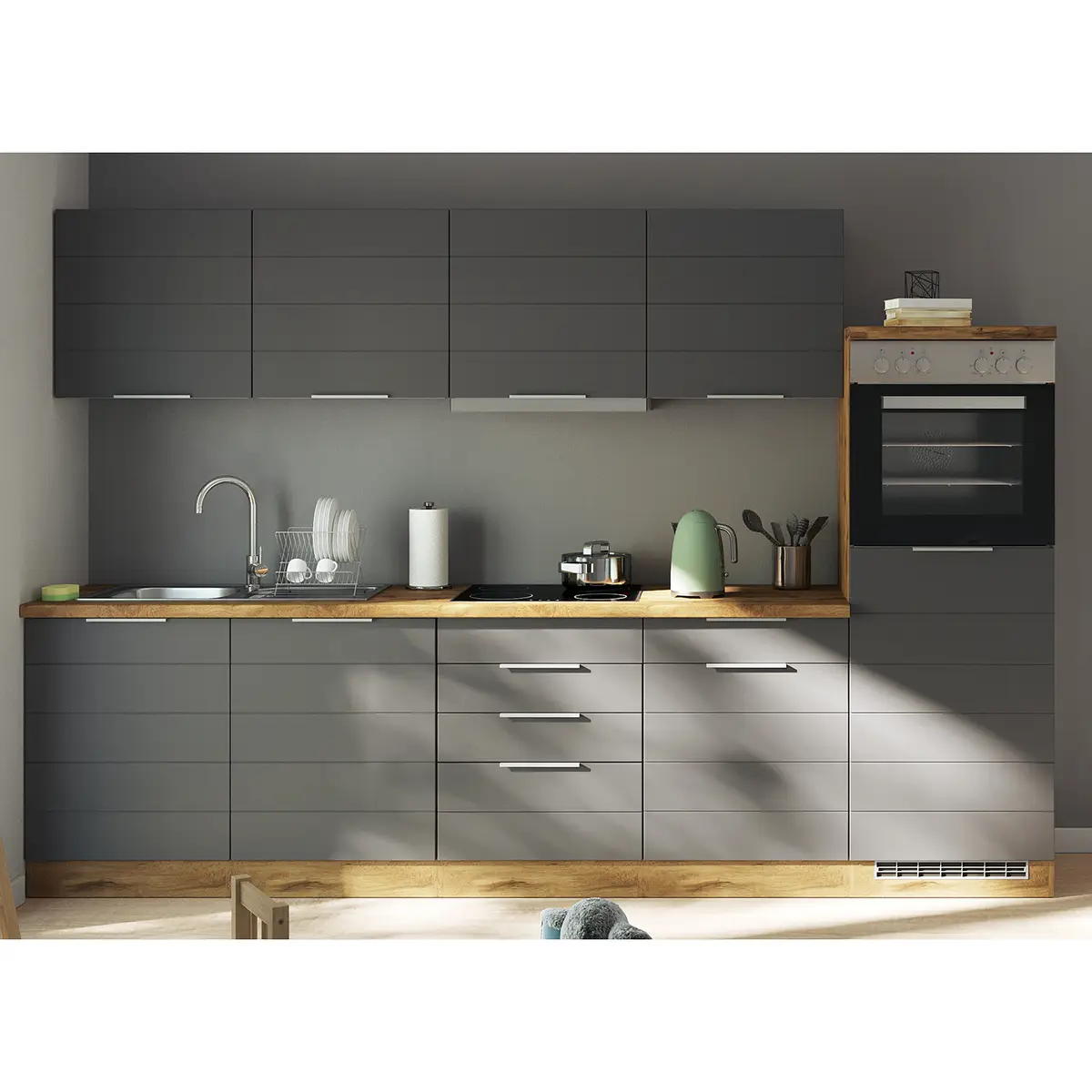 Küchenzeile Florenz III 300cm Grau/Matt Grau | Grau
