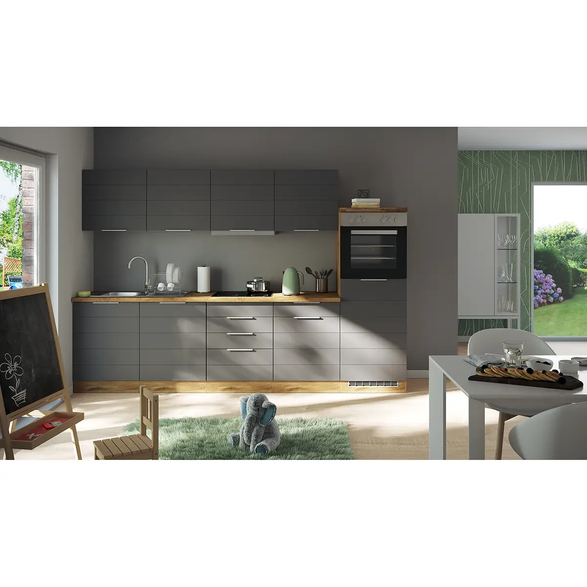 Küchenzeile Florenz III 300cm Grau/Matt Grau | Grau