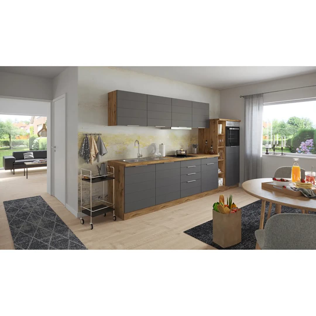 Küchenzeile Florenz IV 330cm Grau Matt Grau | Grau