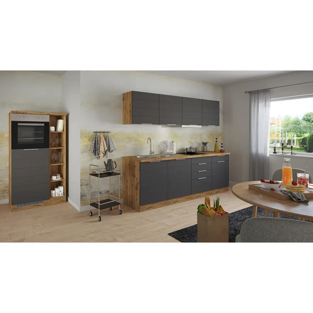 Küchenzeile Florenz IV 330cm Grau Matt Grau | Grau