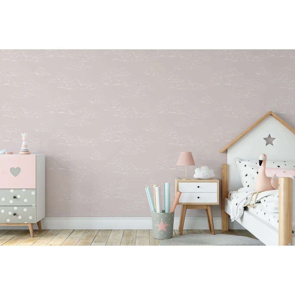 Vliestapete Vintage Clouds | Rosa