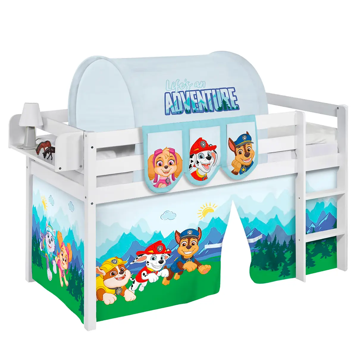 Hochbett Paw Patrol I 90 x 190cm Weiß/Hellblau mit Leiter