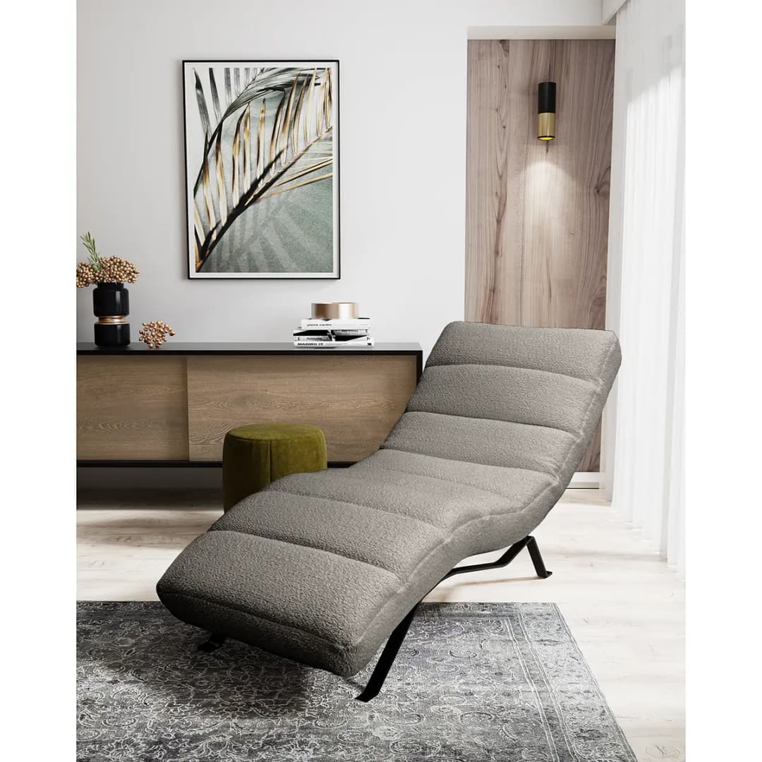Relaxliege Kasson Grau Bouclé Stoff Abby Schwarz 172 x 96 x