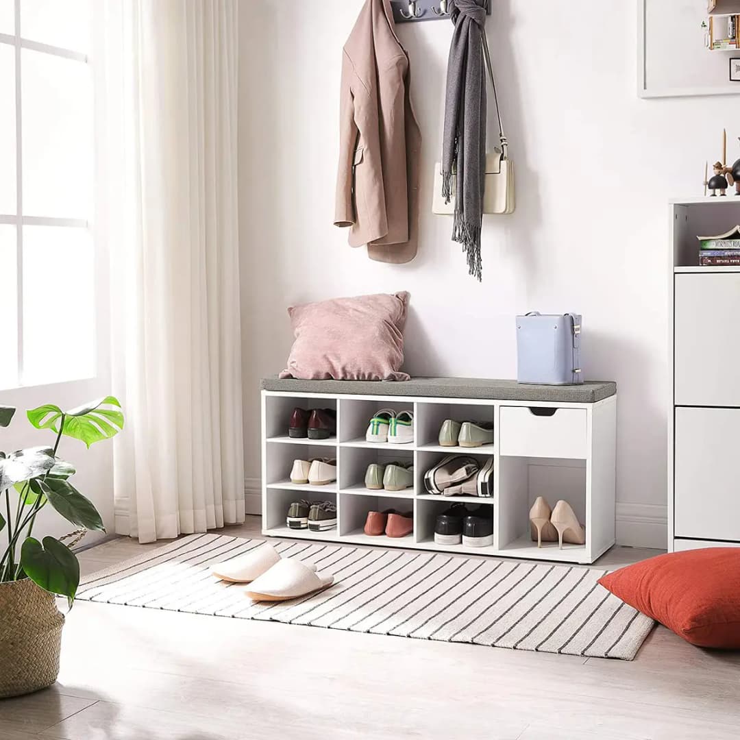 Schuhbank mit Schublade | Weiß