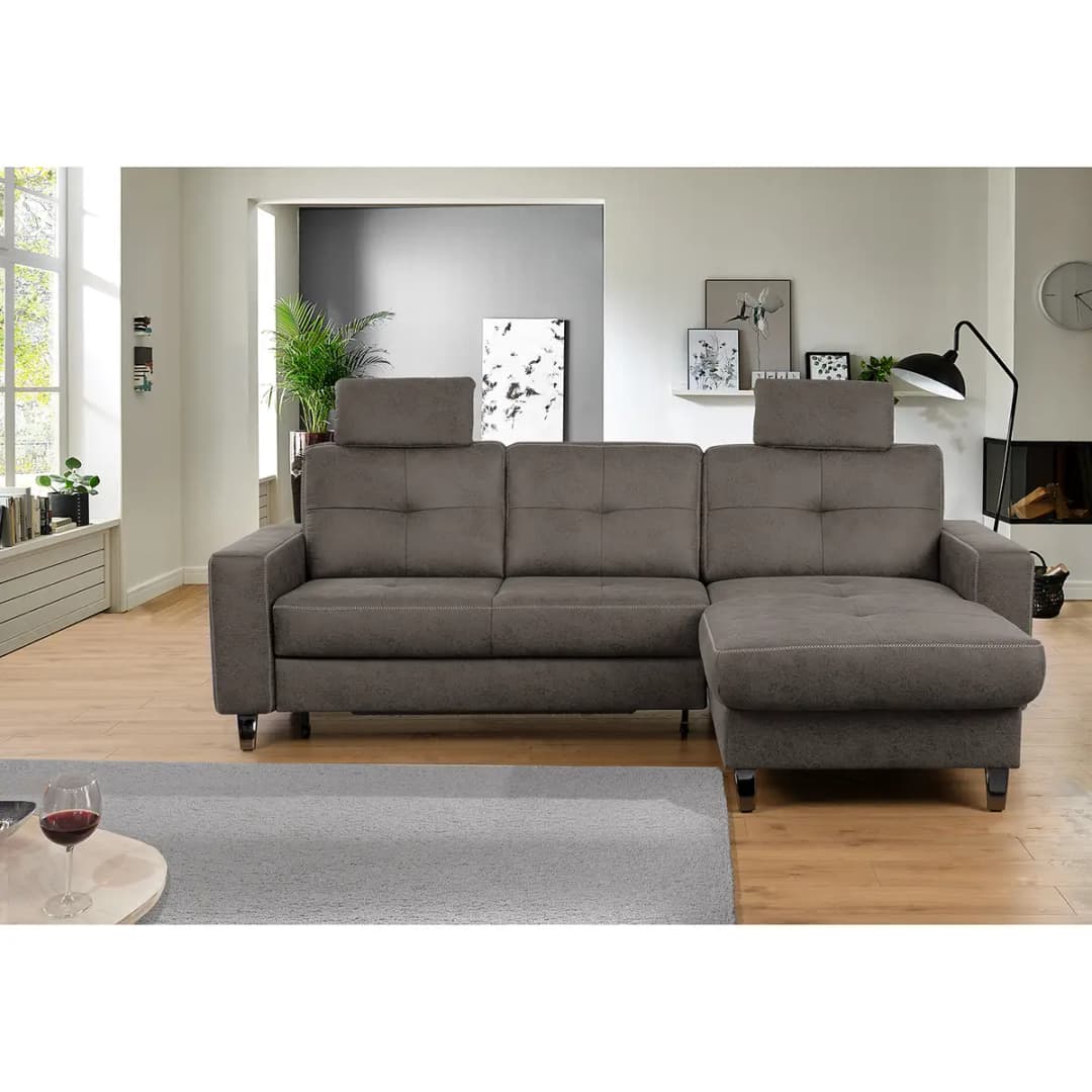 Ecksofa WadiWOOD IV Grau Microfaser Taeko | Grau