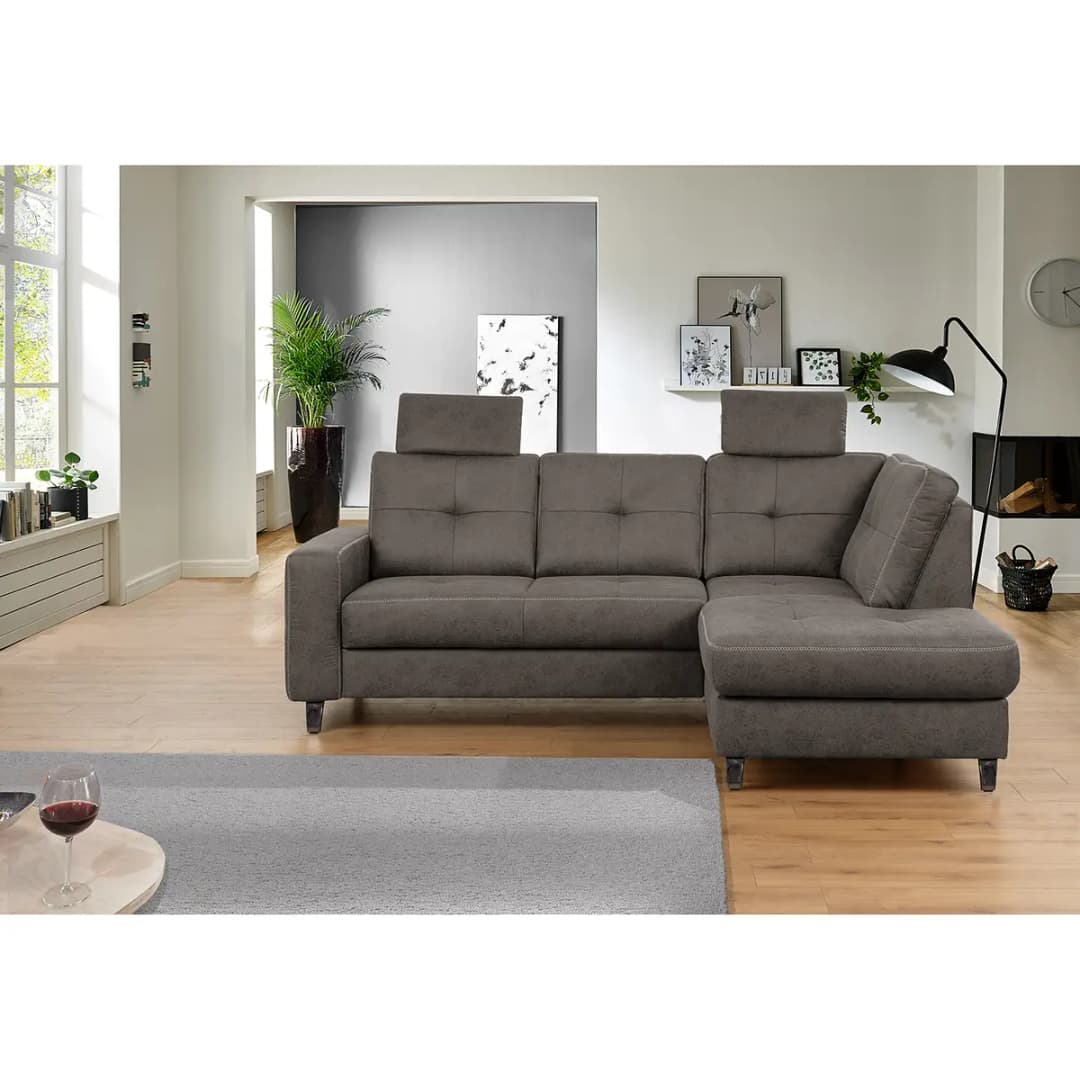 Ecksofa WadiWOOD III Grau Microfaser Taeko | Grau
