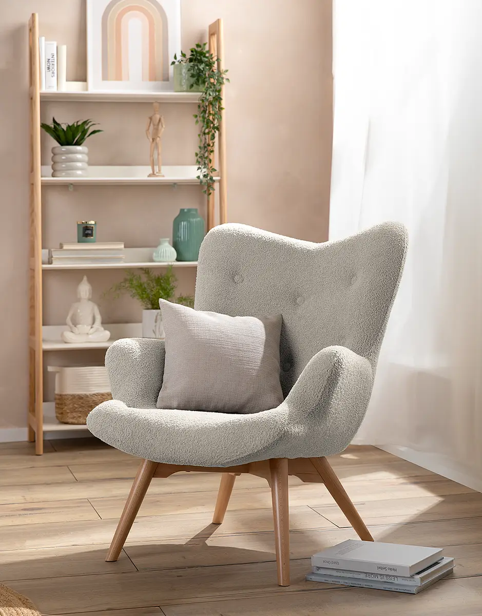 Sessel Grau Bouclé Stoff Nola | Grau