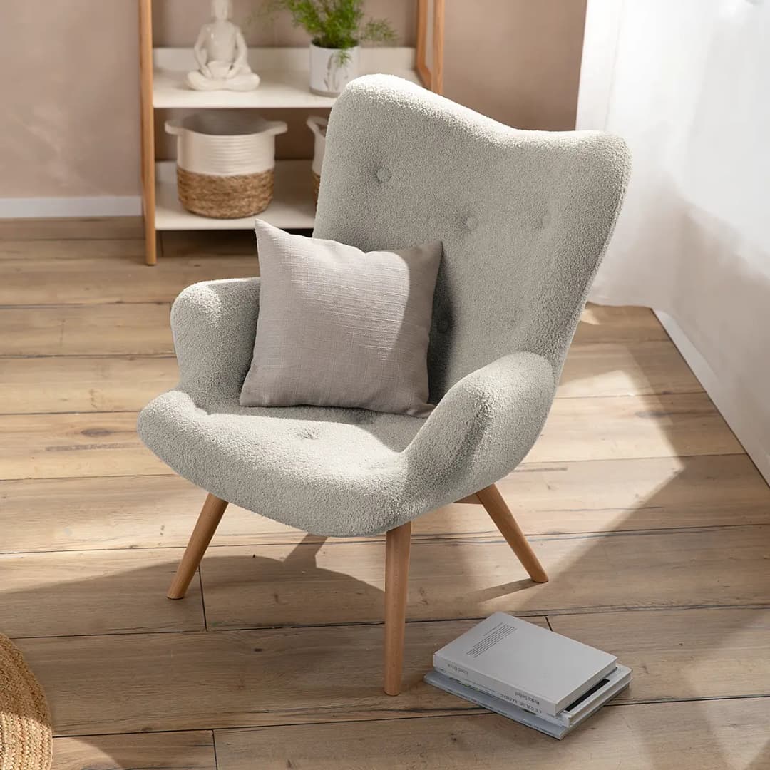 Sessel Grau Bouclé Stoff Nola | Grau