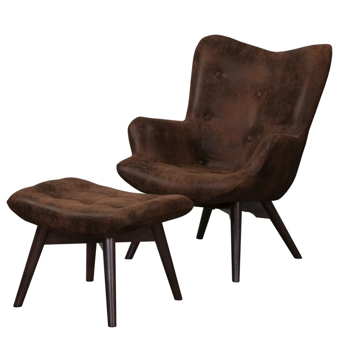 Sessel Braun Microfaser Goda mit Hocker | Braun