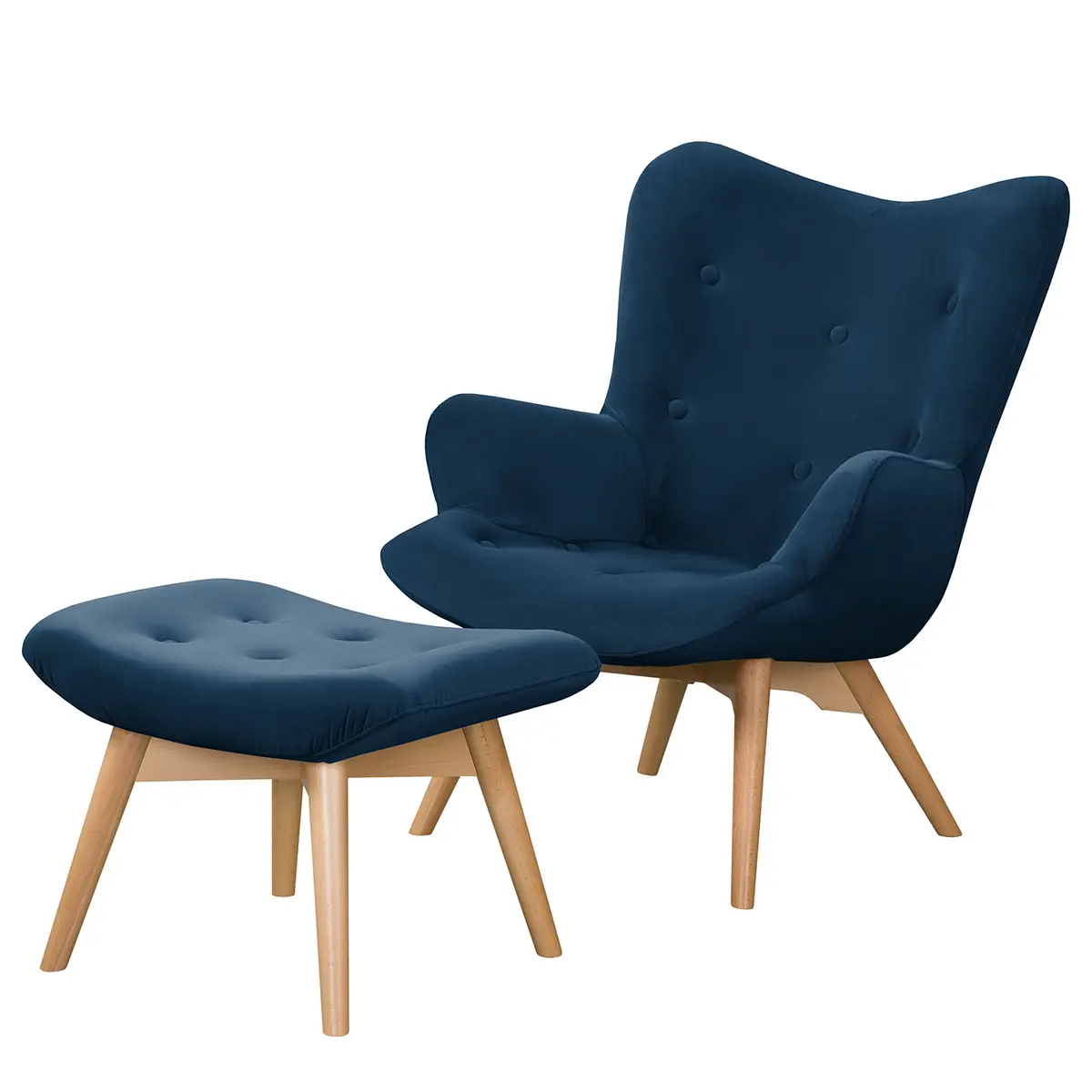 Sessel Blau Samt Vaia mit Hocker | Blau