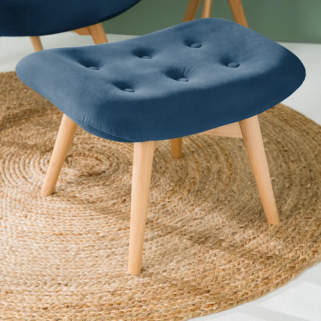 Sessel Blau Samt Vaia mit Hocker | Blau