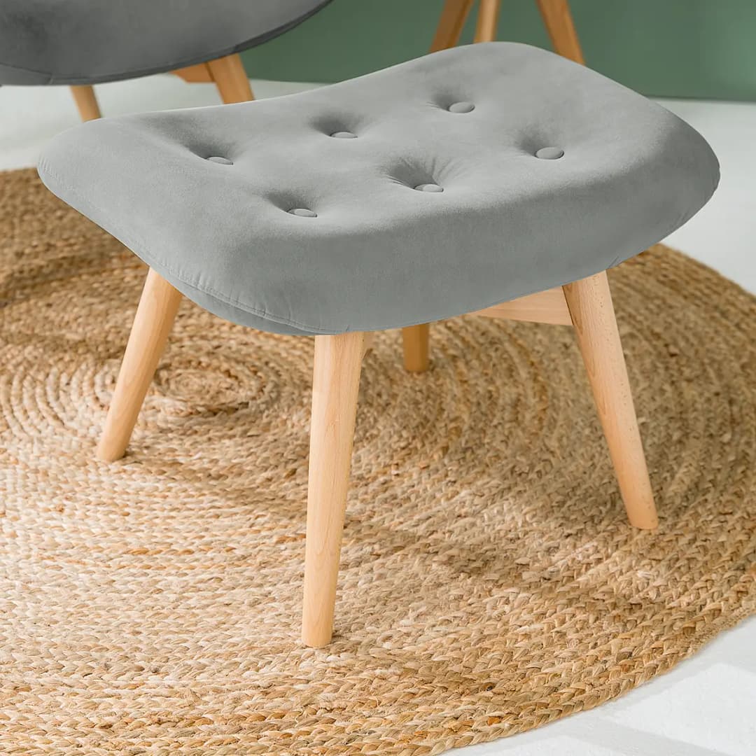 Sessel Grau Samt Vaia mit Hocker | Grau