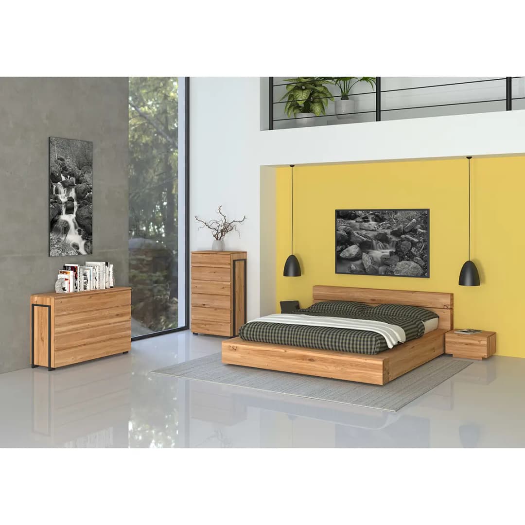 Massivholzbett 140 x 200cm Wildeiche furniert | Braun
