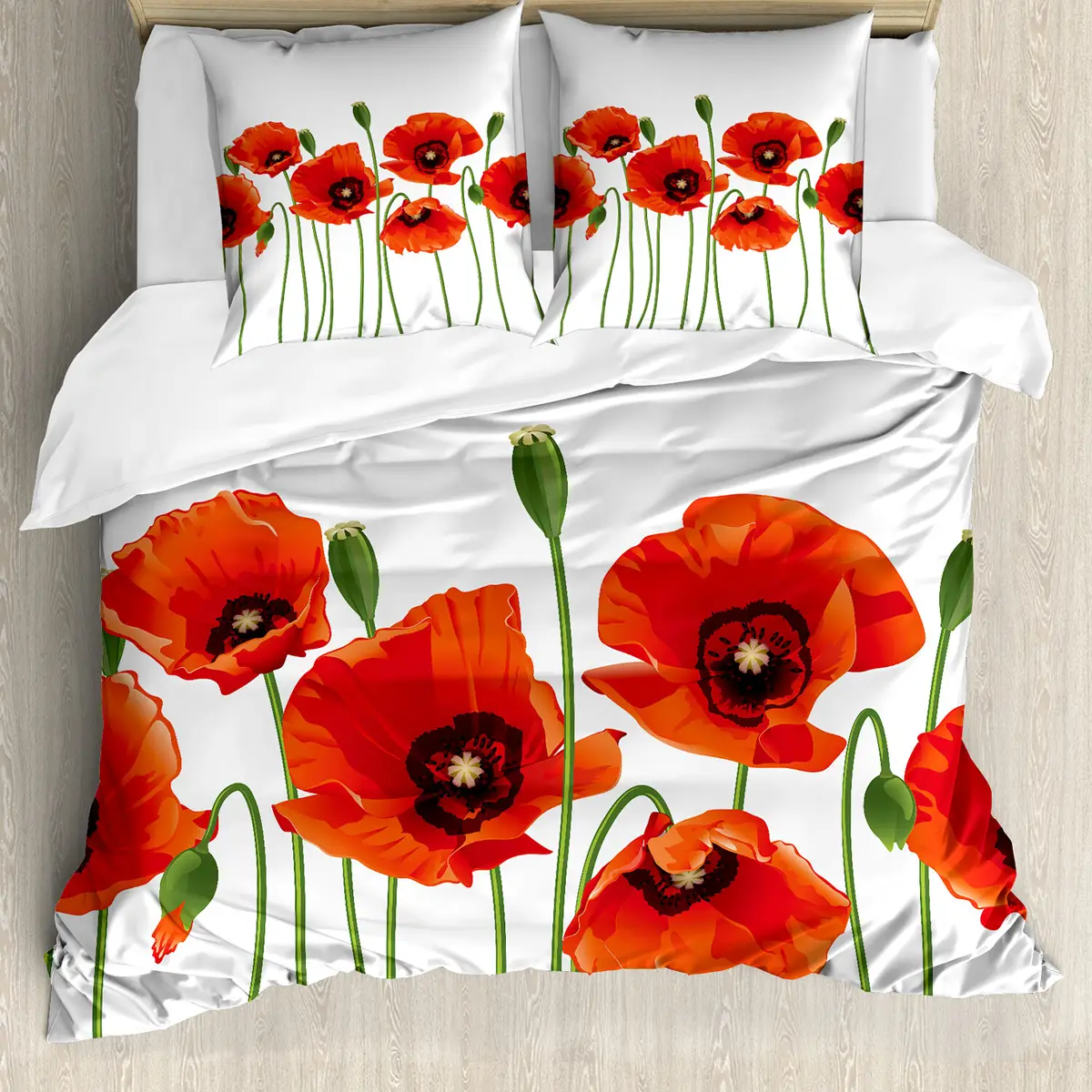 Bettwäsche Blumen 155 x 220 cm + 2 Kissen 80 x 80 cm Rot | Rot
