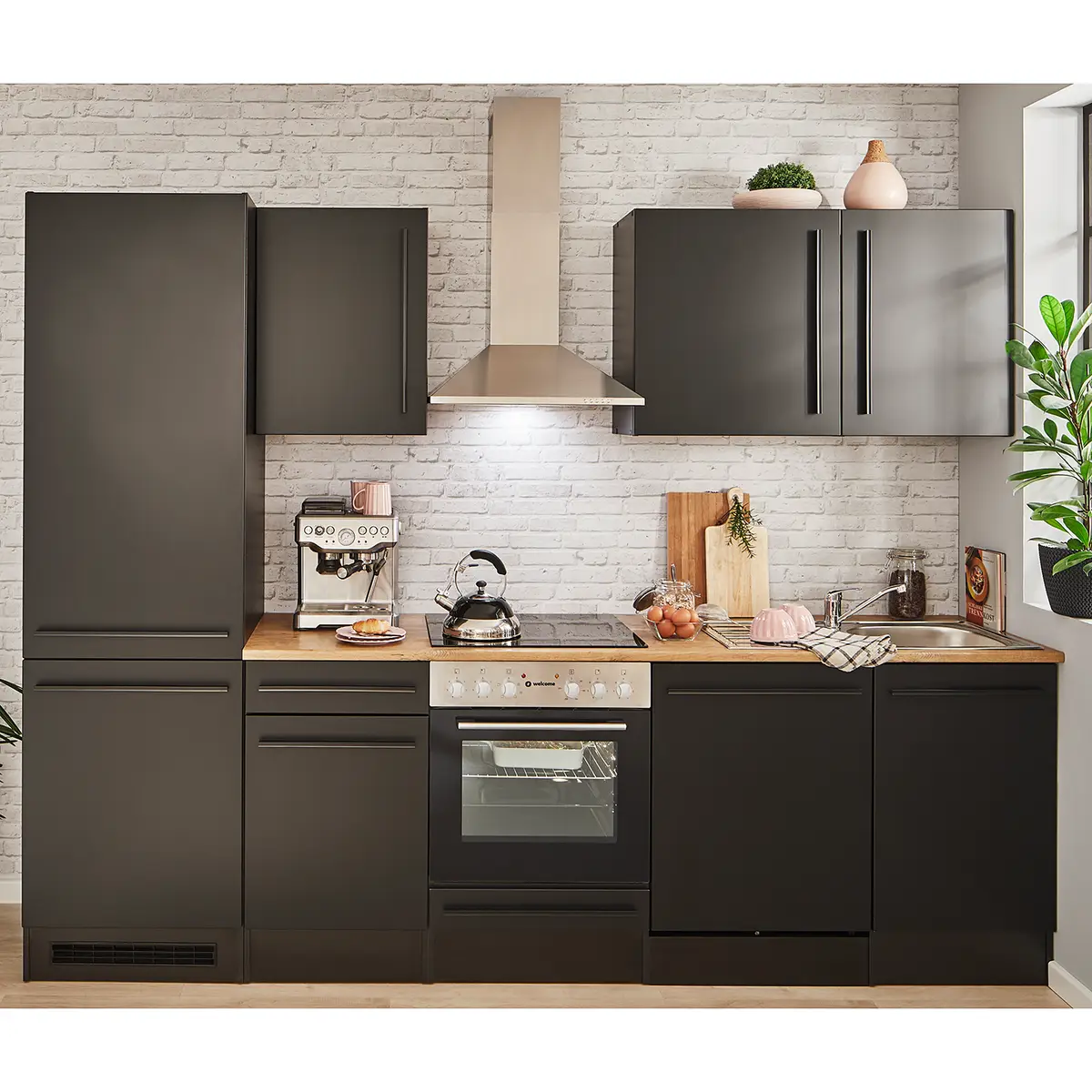 Küchenzeile III 280cm Schwarz/Matt Schwarz | Schwarz