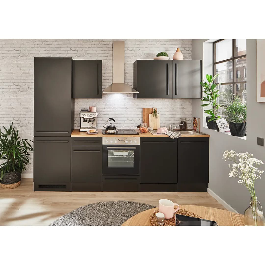 Küchenzeile III 280cm Schwarz/Matt Schwarz | Schwarz