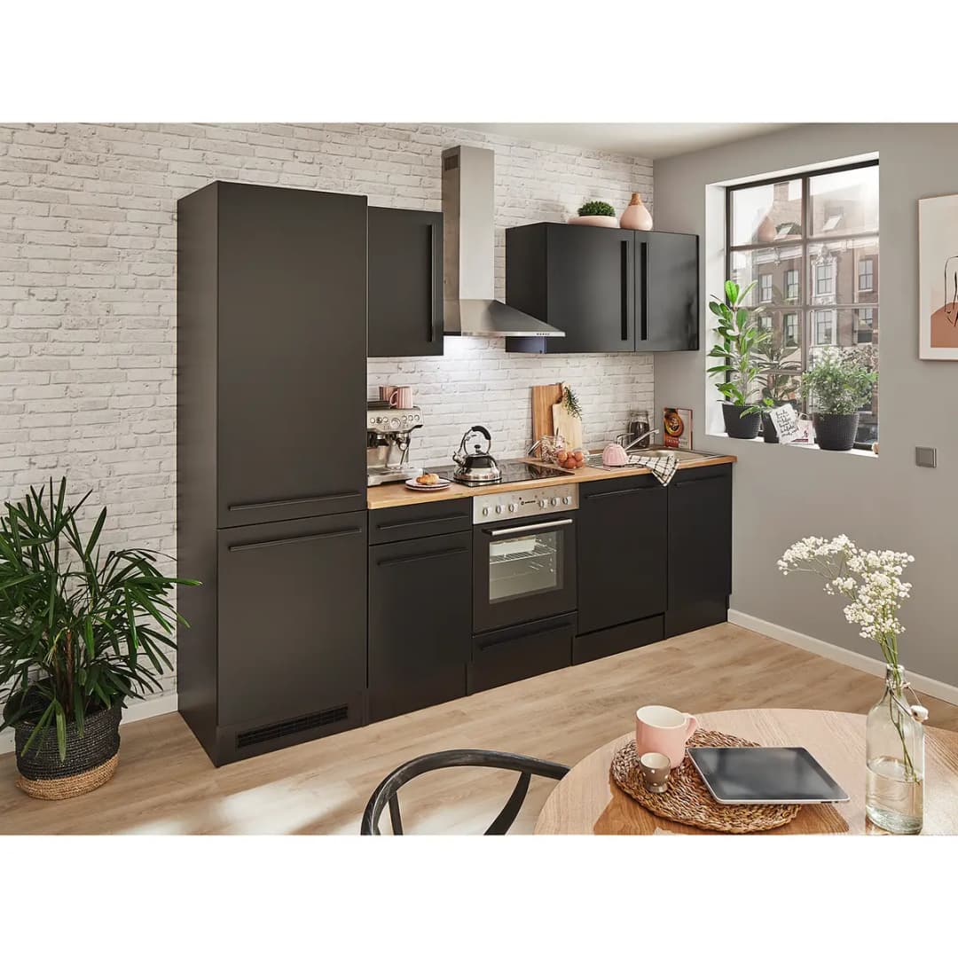 Küchenzeile III 280cm Schwarz/Matt Schwarz | Schwarz