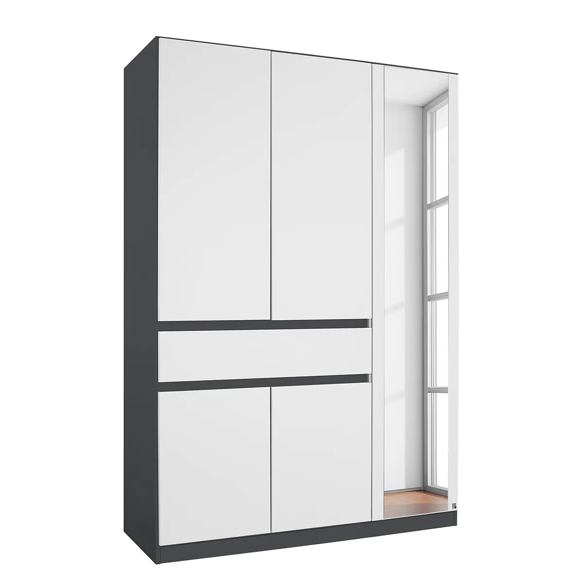 Drehtürenschrank 136cm Weiß/Alpinweiß/Graumetallic | Weiß
