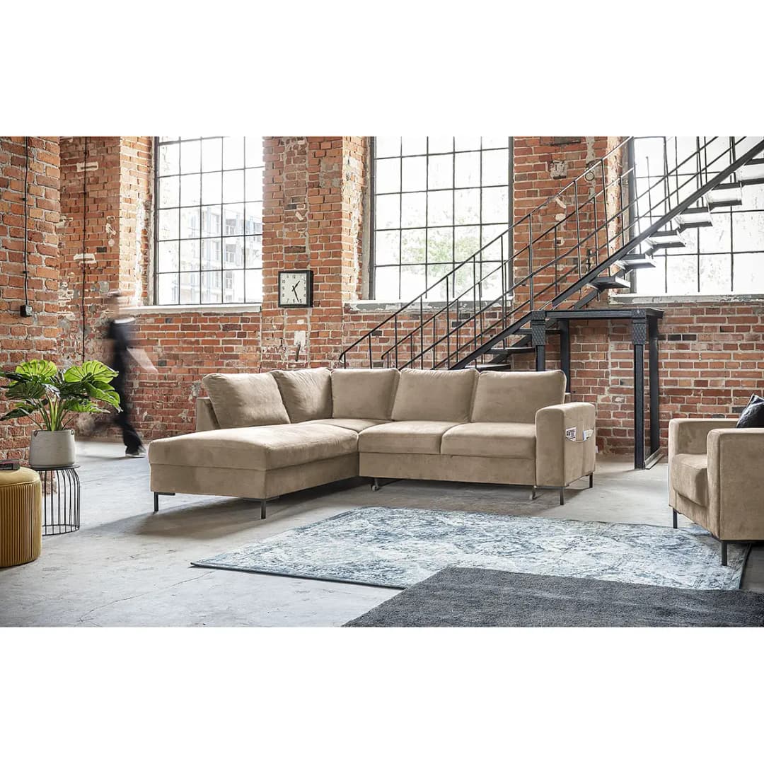Ecksofa mit Ottomane Beige Samt Parmis | Beige