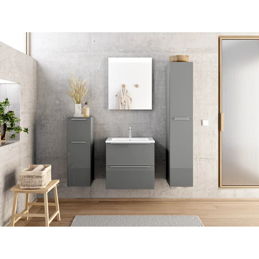Waschtisch MYBA I 60cm Grau/Hochglanz Grau | Grau