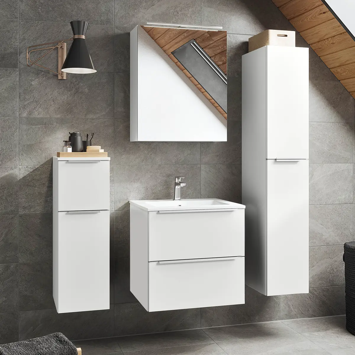 Badezimmerset MYBA VIII 4-teilig 120cm Weiß/Weiß | Weiß