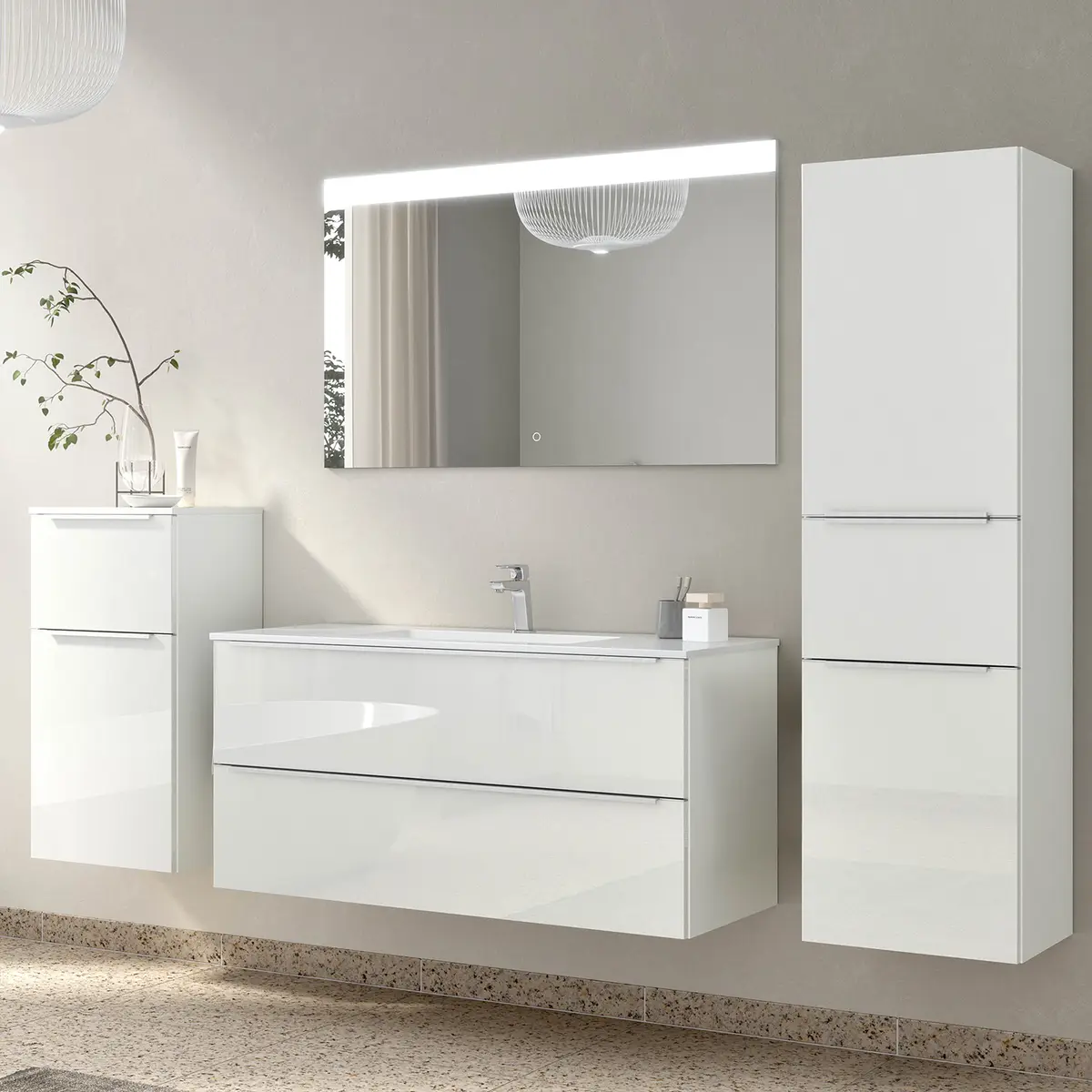 Badezimmerset MYBA V 4-teilig 210cm Weiß/Hochglanz Weiß | Weiß