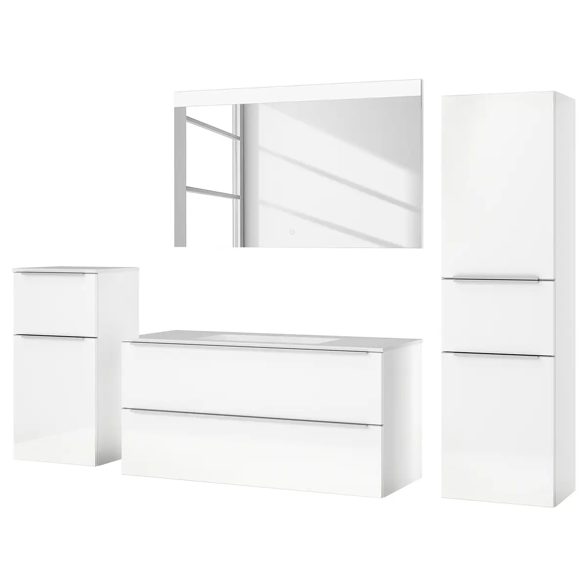 Badezimmerset MYBA V 4-teilig 210cm Weiß/Hochglanz Weiß | Weiß