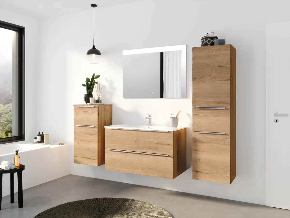 Badezimmerset MYBA I 2-teilig 100cm Braun/Eiche Dekor | Braun