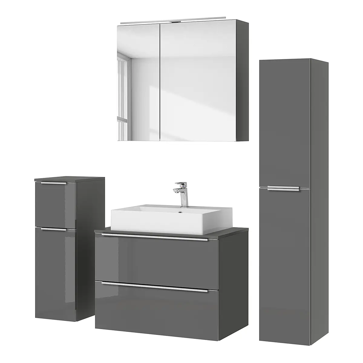 Badezimmerset MYBA XXII 4-teilig 140cm Grau/Hochglanz Grau | Grau