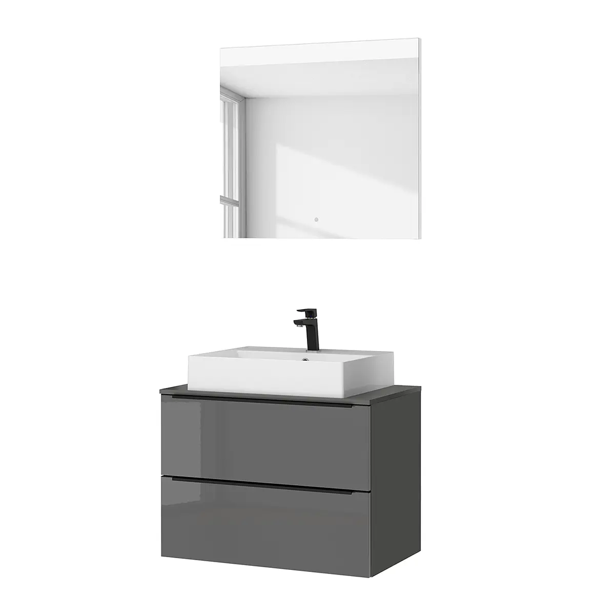 Badezimmerset MYBA XIX 2-teilig 80cm Grau/Hochglanz Grau | Grau