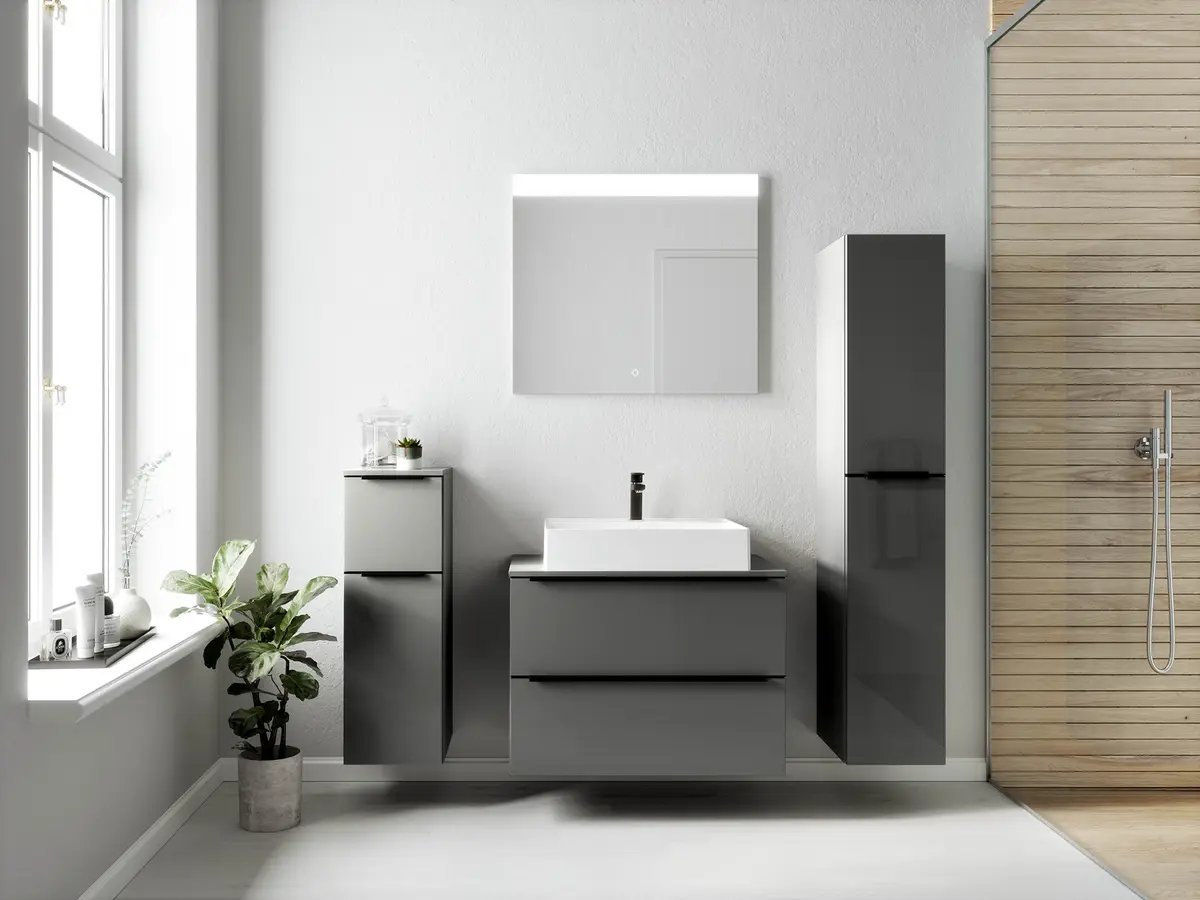 Badezimmerset MYBA XIX 2-teilig 80cm Grau/Hochglanz Grau | Grau