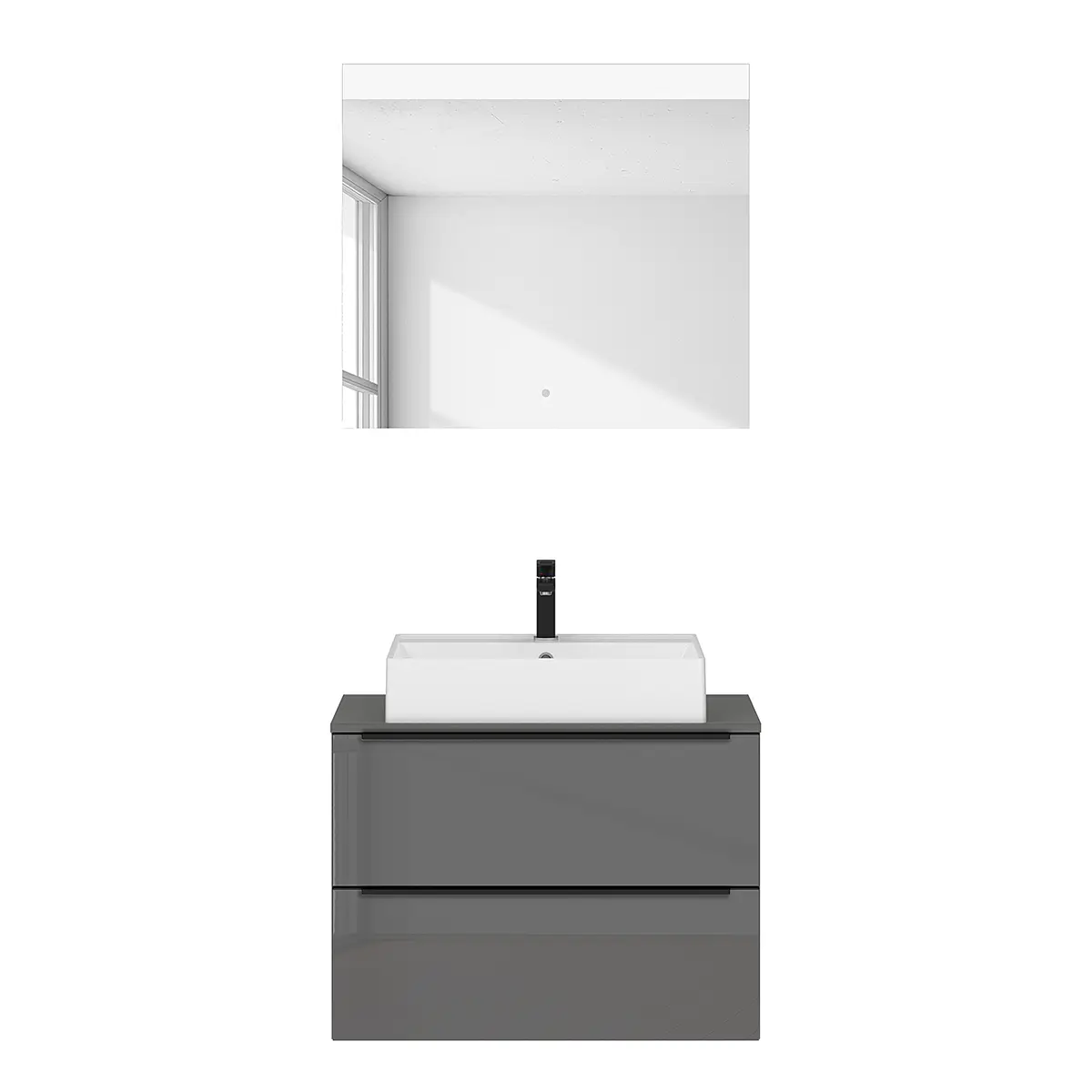 Badezimmerset MYBA XIX 2-teilig 80cm Grau/Hochglanz Grau | Grau